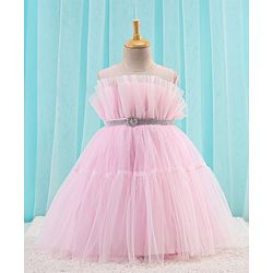 Babyhug Sleeveless Solid Color Mesh Party Frock - Light Pink