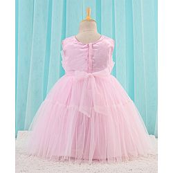 Babyhug Sleeveless Solid Color Mesh Party Frock - Light Pink