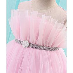 Babyhug Sleeveless Solid Color Mesh Party Frock - Light Pink