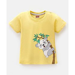 Babyhug Cotton Half Sleeves T-Shirt with Panda Print - Yellow