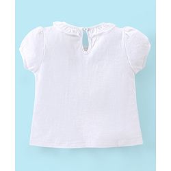 Babyhug 100% Cotton Knit Half Sleeves Top & Skirt with Suspender Floral Embroidery - White & Yellow