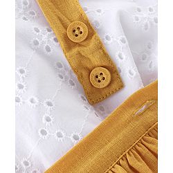 Babyhug 100% Cotton Knit Half Sleeves Top & Skirt with Suspender Floral Embroidery - White & Yellow