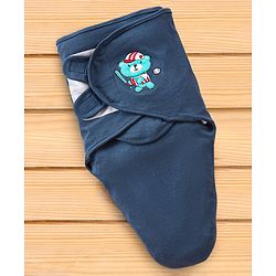 Babyhug 100% Cotton Swaddle Wrapper Sports Theme Pack of 2 - Navy Blue