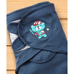 Babyhug 100% Cotton Swaddle Wrapper Sports Theme Pack of 2 - Navy Blue