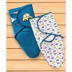 Babyhug 100% Cotton Swaddle Wrapper Sports Theme Pack of 2 - Navy Blue