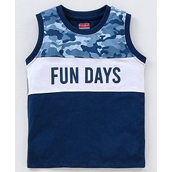 Babyhug Cotton Jersey Sleeveless T-Shirt Text Print - Blue
