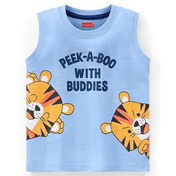 Babyhug Cotton Jersey Sleeveless T-Shirt Tiger Print - Blue