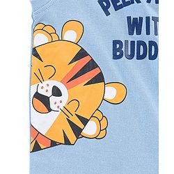 Babyhug Cotton Jersey Sleeveless T-Shirt Tiger Print - Blue