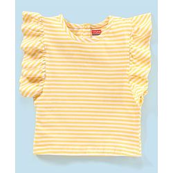 Babyhug 100% Cotton Sleeveless Striped Tee & Dungaree Set Floral Embroidery- Yellow & Blue