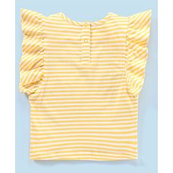 Babyhug 100% Cotton Sleeveless Striped Tee & Dungaree Set Floral Embroidery- Yellow & Blue