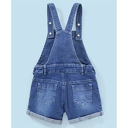 Babyhug 100% Cotton Sleeveless Striped Tee & Dungaree Set Floral Embroidery- Yellow & Blue
