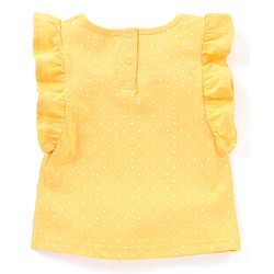 Babyhug Cotton Knit Floral Applique Dungaree with Short Sleeves Dot Print T-Shirt Set - Blue & Yellow