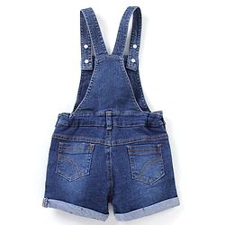 Babyhug Cotton Knit Floral Applique Dungaree with Short Sleeves Dot Print T-Shirt Set - Blue & Yellow