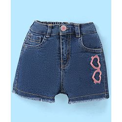 Babyhug 100% Cotton Knit Half Sleeves Top and Denim Shorts Set Beach Print - White & Blue