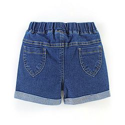 Babyhug 100% Cotton Knit Frill Sleeves Top & Denim Shorts with Bow Applique & Floral Print - Mint & Medium Blue