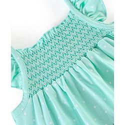 Babyhug 100% Cotton Knit Frill Sleeves Top & Denim Shorts with Bow Applique & Floral Print - Mint & Medium Blue