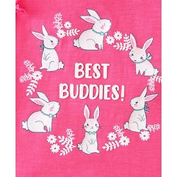 Babyhug 100% Cotton Knit Sleeveless Top with Denim Shorts Bunny Print - Dark Pink & Mid Blue