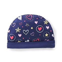 Babyhug Cotton Knit Cap Mittens & Booties Set Heart Print  Blue - Diameter 11 Cm