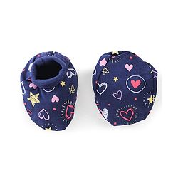 Babyhug Cotton Knit Cap Mittens & Booties Set Heart Print  Blue - Diameter 11 Cm