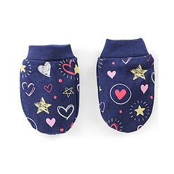 Babyhug Cotton Knit Cap Mittens & Booties Set Heart Print  Blue - Diameter 11 Cm