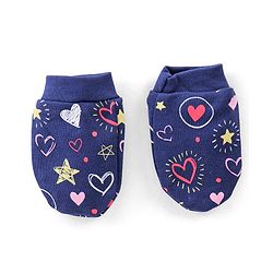 Babyhug Cotton Knit Cap Mittens & Booties Set Heart Print  Blue - Diameter 11 Cm