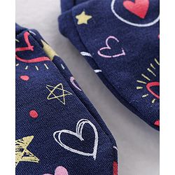 Babyhug Cotton Knit Cap Mittens & Booties Set Heart Print  Blue - Diameter 11 Cm