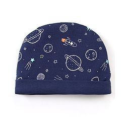 Babyhug 100% Cotton Cap Mittens & Booties Space Print - Blue