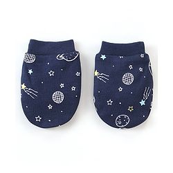Babyhug 100% Cotton Cap Mittens & Booties Space Print - Blue