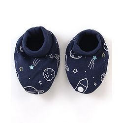 Babyhug 100% Cotton Cap Mittens & Booties Space Print - Blue