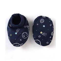 Babyhug 100% Cotton Cap Mittens & Booties Space Print - Blue