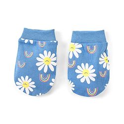 Babyhug 100% Cotton Cap Mittens & Booties Floral Print With Bow Applique - Blue