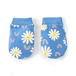Babyhug 100% Cotton Cap Mittens & Booties Floral Print With Bow Applique - Blue
