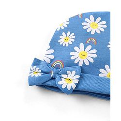 Babyhug 100% Cotton Cap Mittens & Booties Floral Print With Bow Applique - Blue