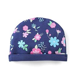 Babyhug 100% Cotton Knit Floral Print Cap Mittens And Booties With Bow - Blue