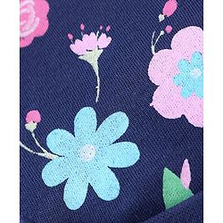 Babyhug 100% Cotton Knit Floral Print Cap Mittens And Booties With Bow - Blue