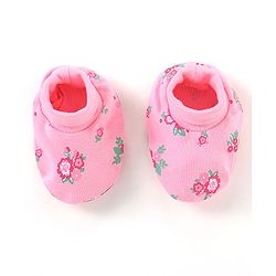 Babyhug 100% Cotton Knit Mittens & Booties Floral Print - Pink