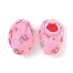 Babyhug 100% Cotton Knit Mittens & Booties Floral Print - Pink