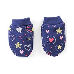 Babyhug 100% Cotton Mittens & Booties Set Star Print Navy - Diameter 9.5 Cm