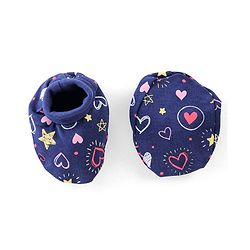Babyhug 100% Cotton Mittens & Booties Set Star Print Navy - Diameter 9.5 Cm