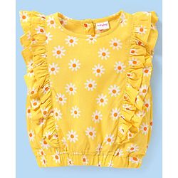 Babyhug 100% Rayon Woven Half Sleeves Top Floral Printed & Frill Detailing - Yellow