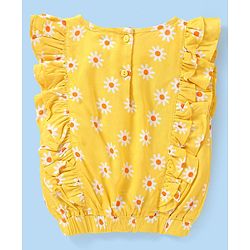 Babyhug 100% Rayon Woven Half Sleeves Top Floral Printed & Frill Detailing - Yellow