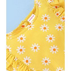Babyhug 100% Rayon Woven Half Sleeves Top Floral Printed & Frill Detailing - Yellow