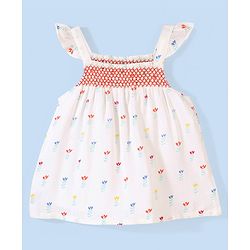 Babyhug 100% Rayon Woven Frill Sleeves Top Floral Print - White