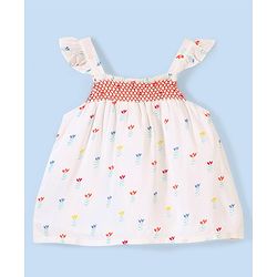 Babyhug 100% Rayon Woven Frill Sleeves Top Floral Print - White