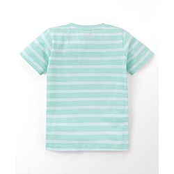 Babyhug Cotton Half Sleeves Striped T-Shirt with Boat Print - Blue