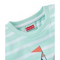 Babyhug Cotton Half Sleeves Striped T-Shirt with Boat Print - Blue
