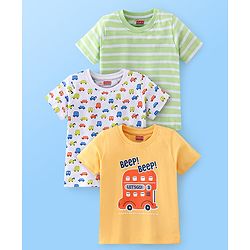 Babyhug Cotton Half Sleeves T-Shirt Car Print Pack of 3 - Yellow & Green