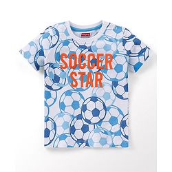 Babyhug Cotton Half Sleeves T-Shirt Soccer Print - Blue