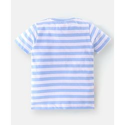 Babyhug Cotton Half Sleeves T-Shirt Lion & Stripes Print - White & Blue