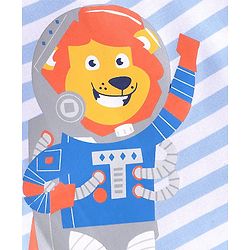 Babyhug Cotton Half Sleeves T-Shirt Lion & Stripes Print - White & Blue